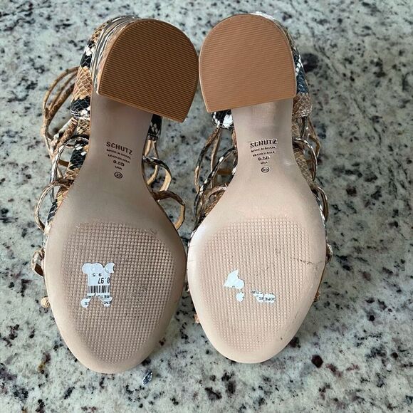 Schutz Womens Snakeskin Print‎ Leather Caged Gladiator Julianna Sandals Tan 9.5 - Picture 8 of 9